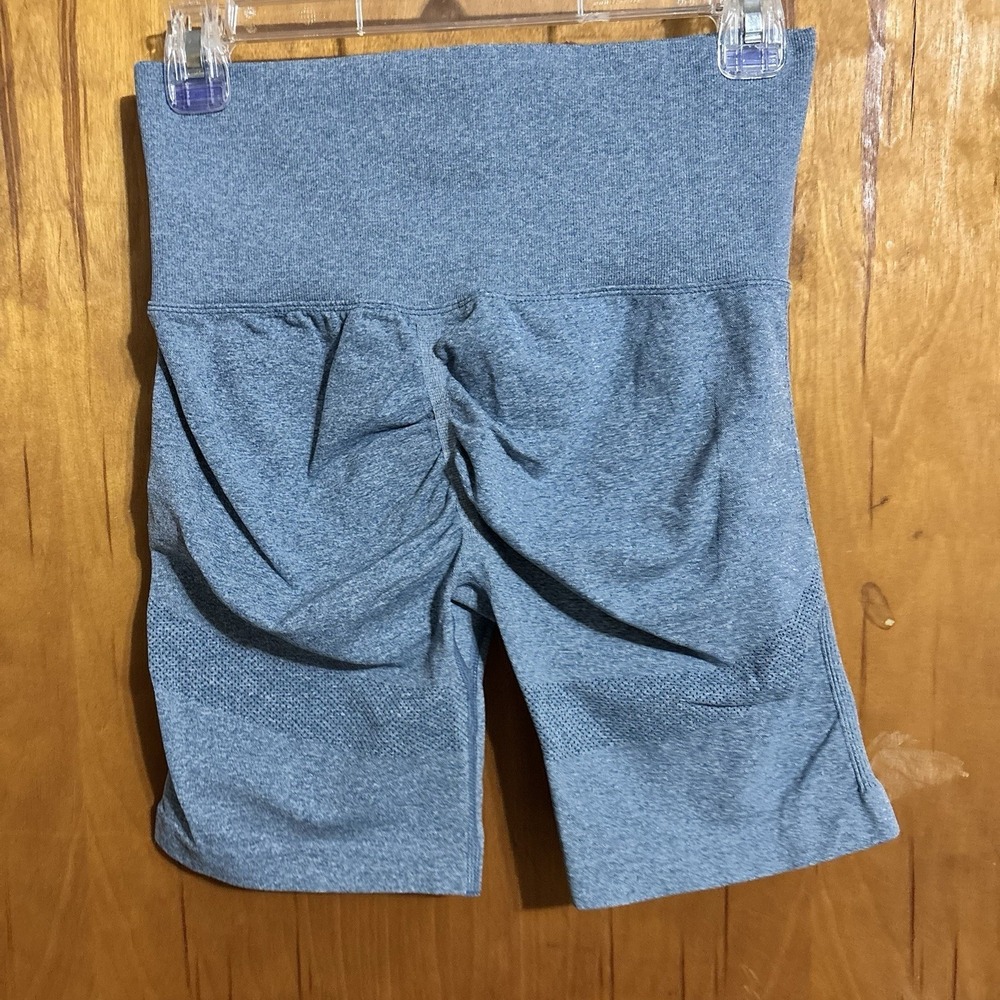 Blue Seamless Scrunch Butt Biker Shorts High Waisted Yoga Gym Workout Large - Picture 2 of 4